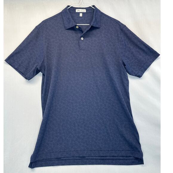 Peter Millar Crown Sport Carl Floral Performance Jacquard Polo Navy Blue – Small - Picture 2 of 9